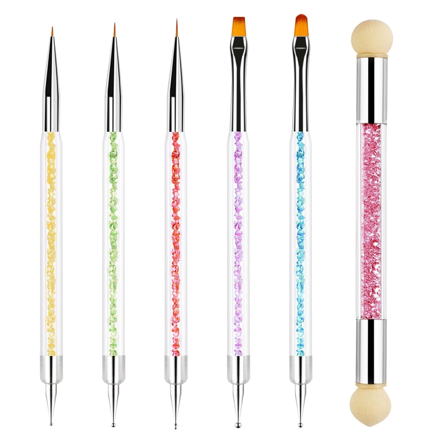 Sularpek 6 piezas Pinsel para uñas, Pinsel para decoración de uñas, Pinsel para diseño de uñas, Juego de pinsel para uñas, Herramientas para puntear uñas con 1 aplicador de pincel de esponja, Zubehör para diseño de uñas DIY