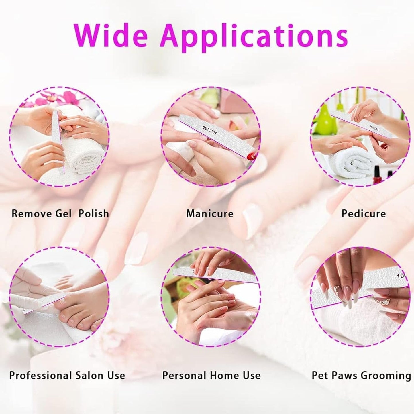 Juego de limas de uñas 100/180, limas de uñas de gel, juego de limas de uñas, lima de uñas, lima de uñas de gel, para uñas de gel, manicura pedicura, mascotas (5 piezas, 5 estilos)