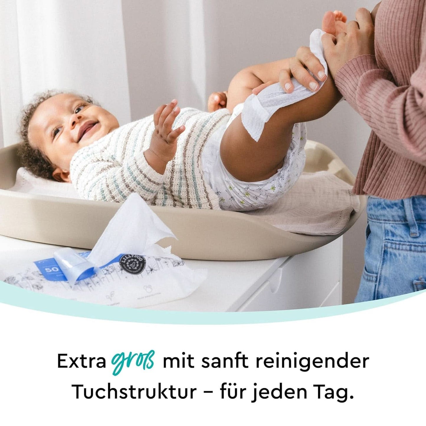 LILLYDOO Feuchte Waschtücher 350 Stück (7 X 50), 100% libre de plástico, Extra Großes Tuch, Ohne Parfüme Naty Shop