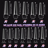 Uñas postizas transparentes extralargas, 240 piezas de uñas postizas de media cubierta, uñas postizas rectas cuadradas, extensiones de uñas francesas para salones de uñas y arte de uñas DIY
