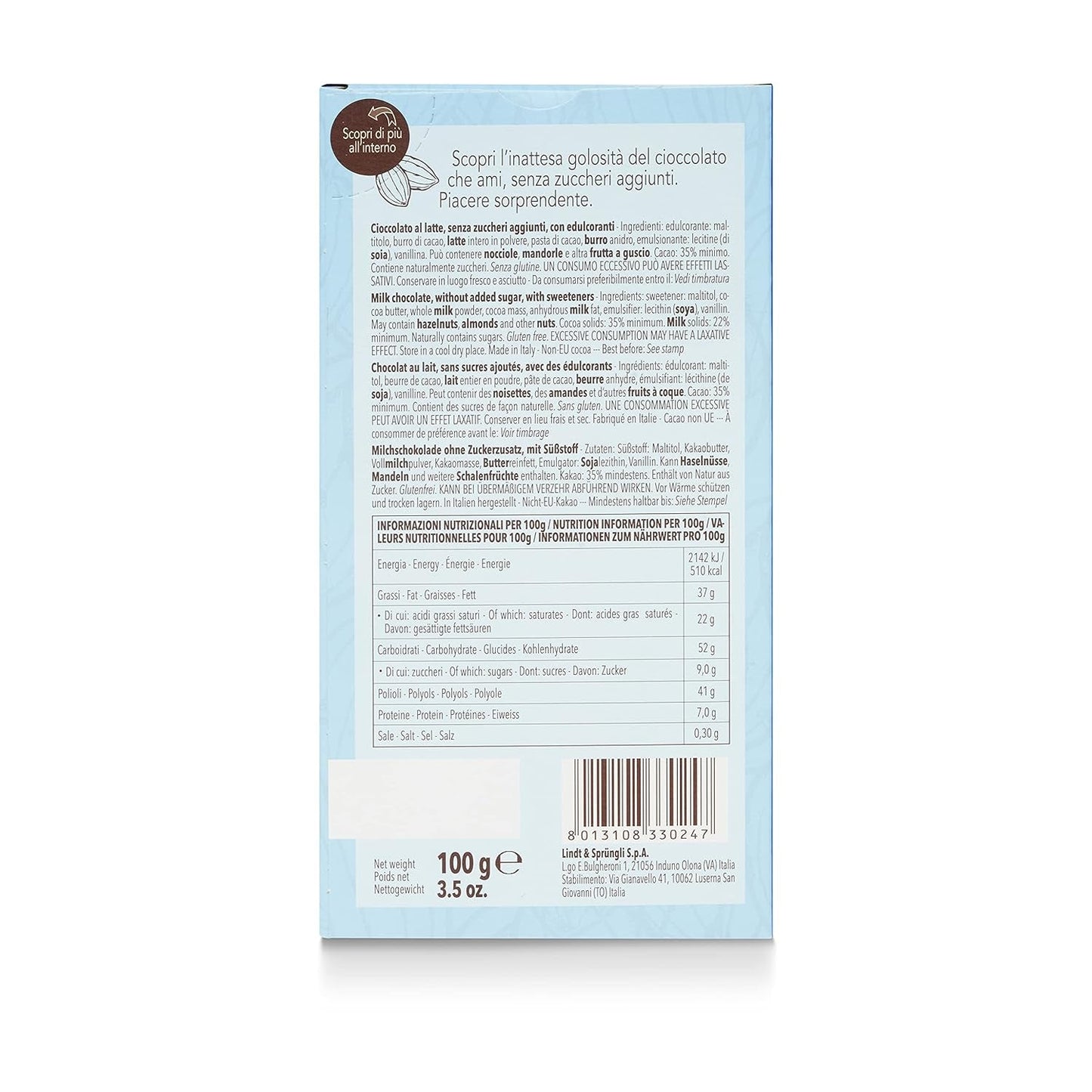 Barritas de lactosa sin azúcares añadidos, 100g