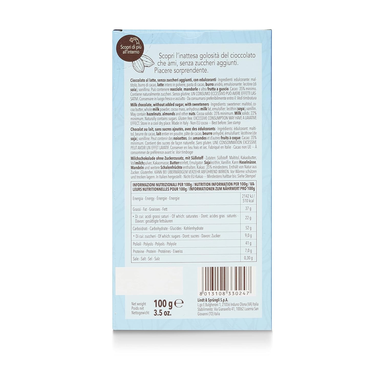Barritas de lactosa sin azúcares añadidos, 100g