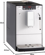 Melitta Solo & Milk: cafetera delgada totalmente automática con espumador de leche, cafetera con depósito de agua extraíble, p. café o capuchino, plata