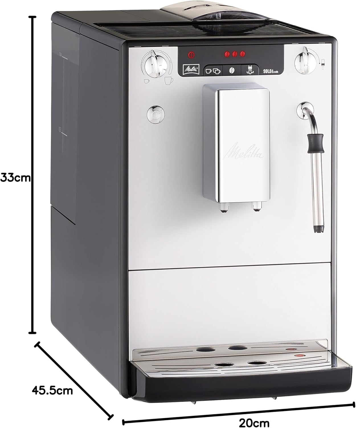 Melitta Solo & Milk: cafetera delgada totalmente automática con espumador de leche, cafetera con depósito de agua extraíble, p. café o capuchino, plata