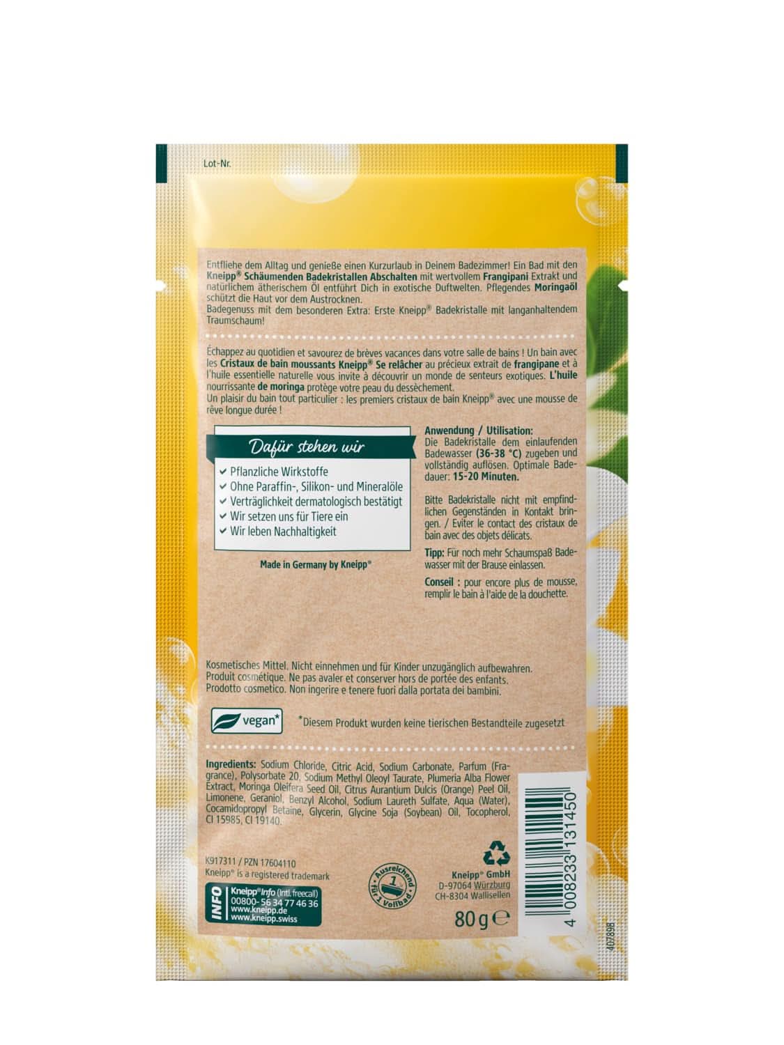 Kneipp, sales de baño espumosas, 80 gramos Ducha y baño Naty Shop