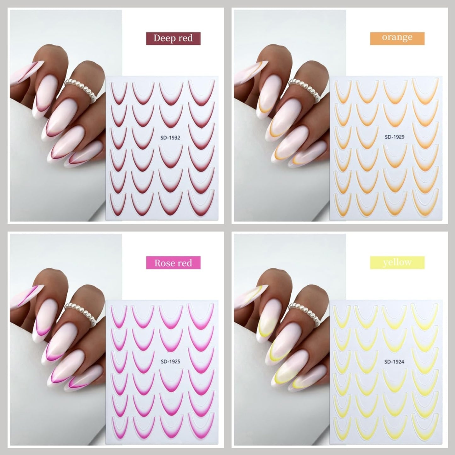 GZMAYUEN 12 colores pegatinas de uñas francesas 3D pegatinas de uñas de Color degradado francés autoadhesivas accesorios de diseño de uñas