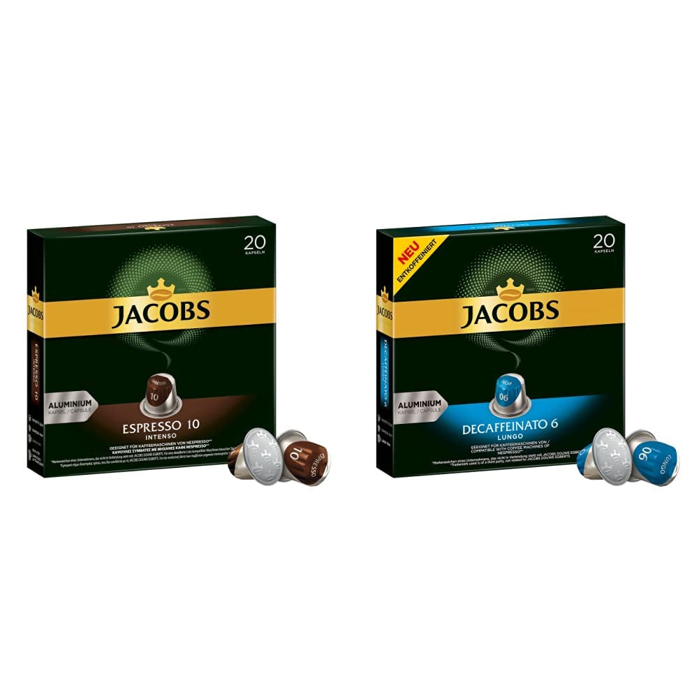 Kaffeekapseln Espresso Intenso, Intensität 10 von 12, 10 x 20 Getränke & Kaffeekapseln Lungo Decaffeinato- Intensität 6- 200 Nespresso compatible Kapseln, 10er Pack, 10 x 20 Getränke