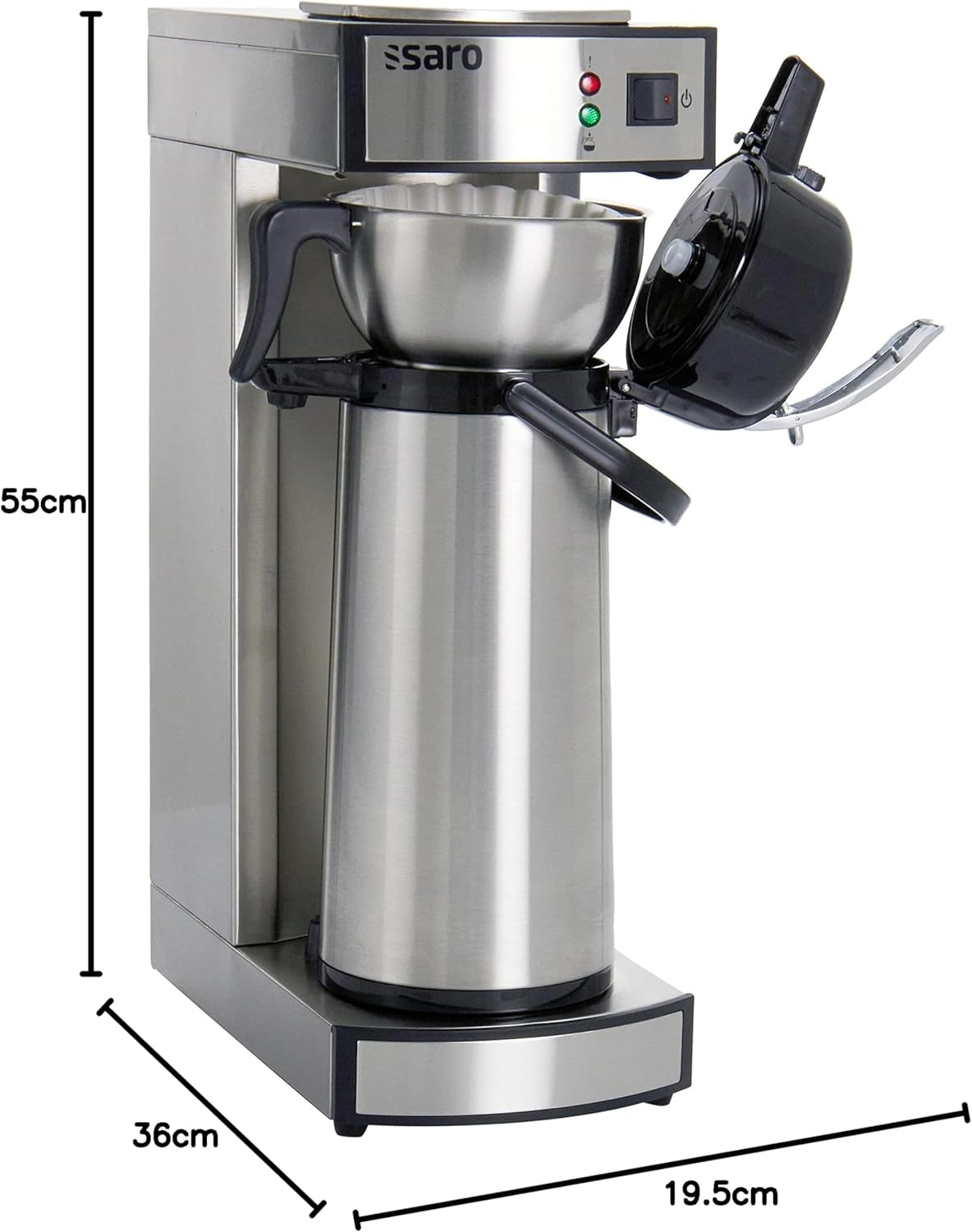 Cafetera espresso Saro, incluida jarra con bomba aislada de acero inoxidable – 2,2 l – Tiempo de preparación aprox. 5–6 min – protección al funcionar sin agua – 2.069 kW – modelo THERMO 24