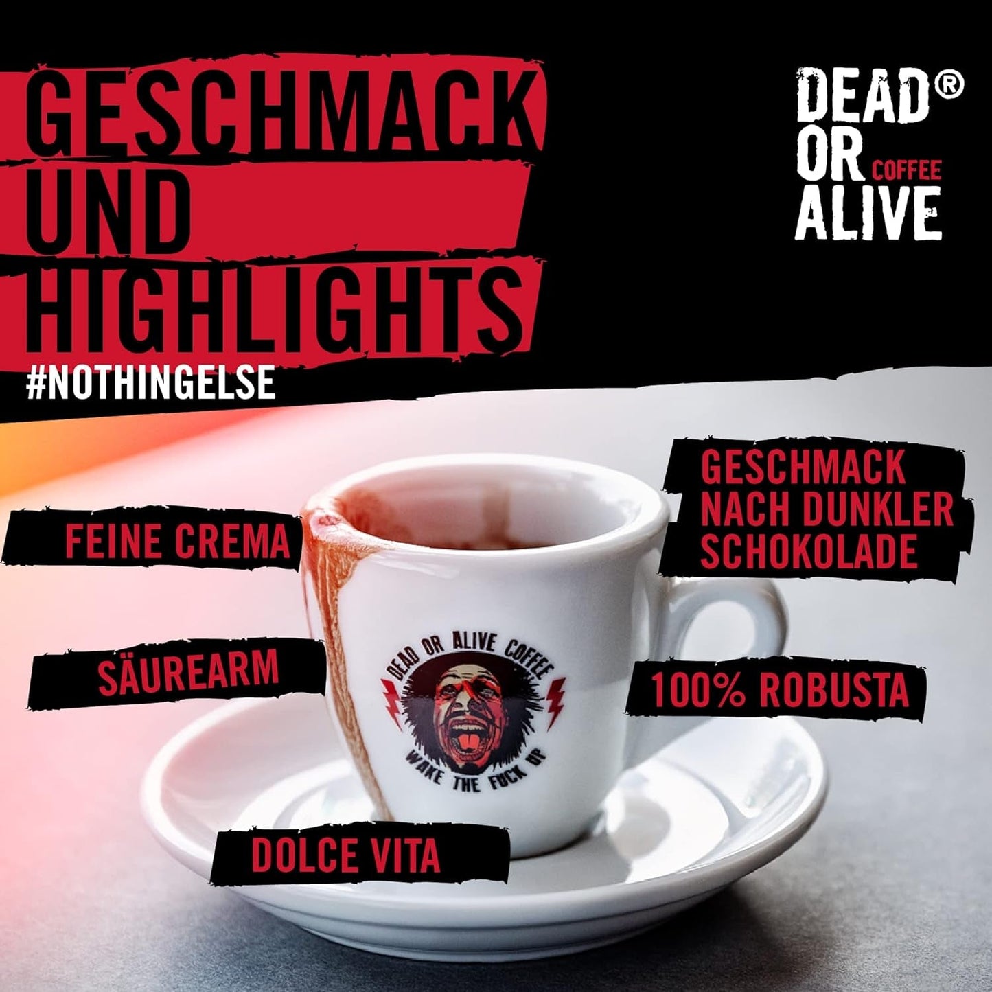 DEAD OR ALIVE Espresso No3 - Starke Espressobohnen 1kg - 100% Robusta - Kaffeebohnen für Kaffeevollautomat und Espressomaschine - Ganze Bohnen mit viel Koffein aus Italien - Café en grano