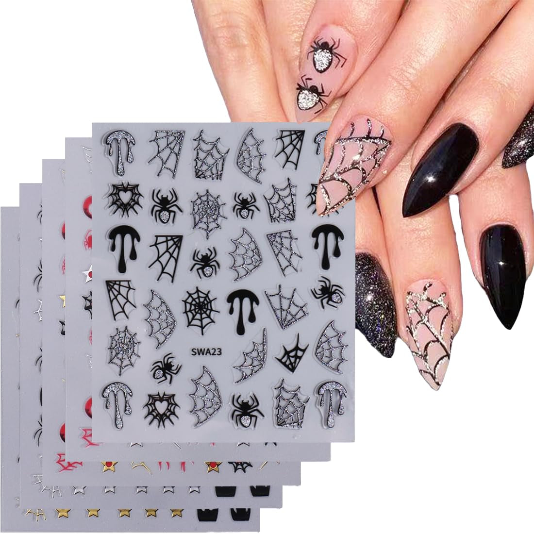 5 pegatinas de uñas 3D de Halloween, pegatinas de uñas estereoscópicas 5D, decoraciones de uñas, accesorios de diseño de uñas