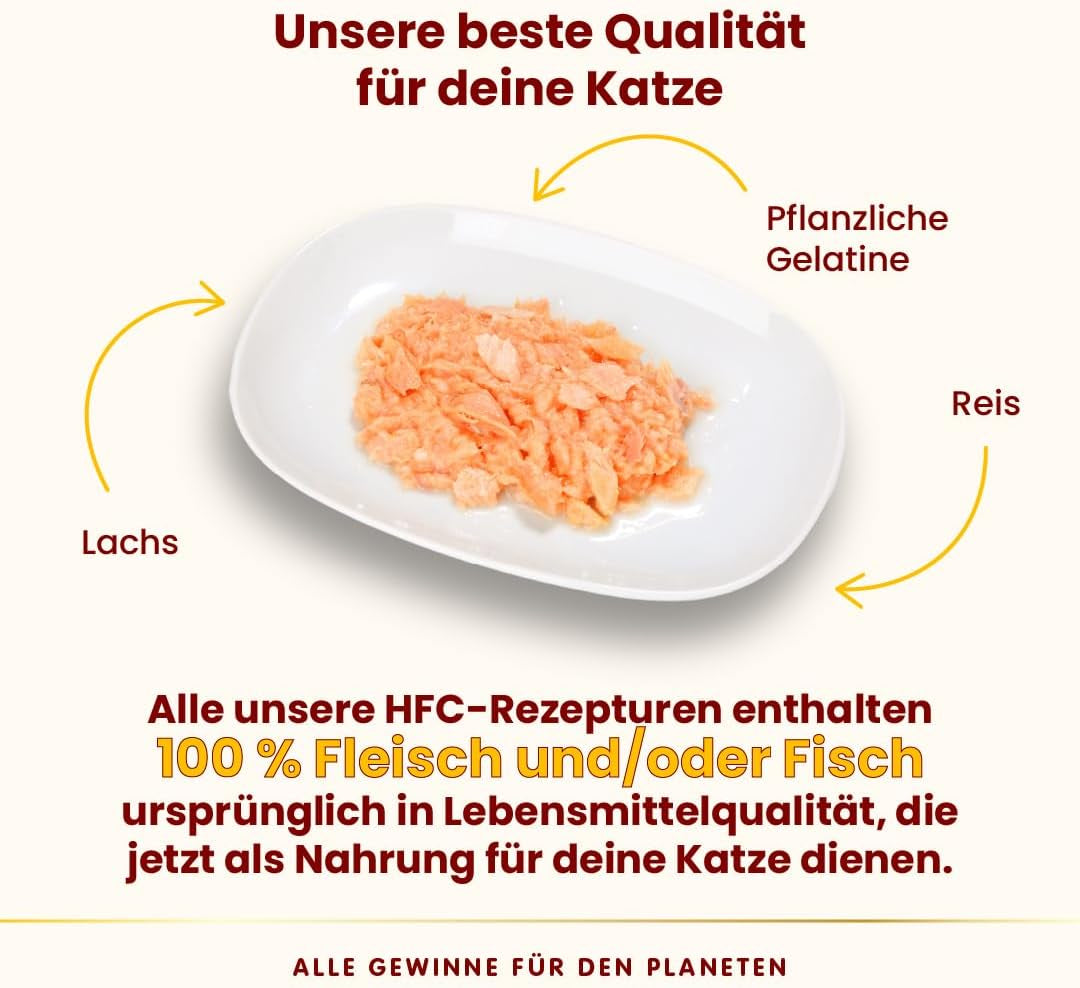 Almo Nature HFC Jelly - Nassfutter für ausgewachsene Katzen - Lachs - Grado humano, sin gluten y monoproteína - 6 x 70 g