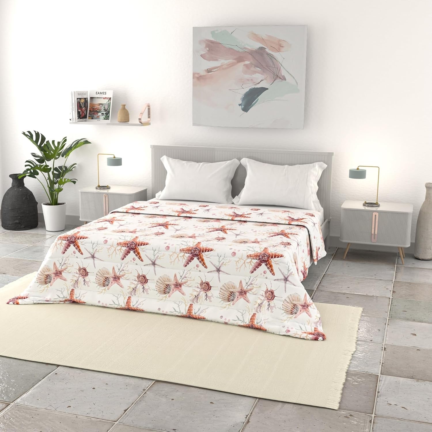 Ropa De Cama Italiana Edredón Básico De Verano, Microfibra Estampada, 250X240Cm, Círculo Edredones y colchas Naty Shop Estrella De Mar 250X240Cm