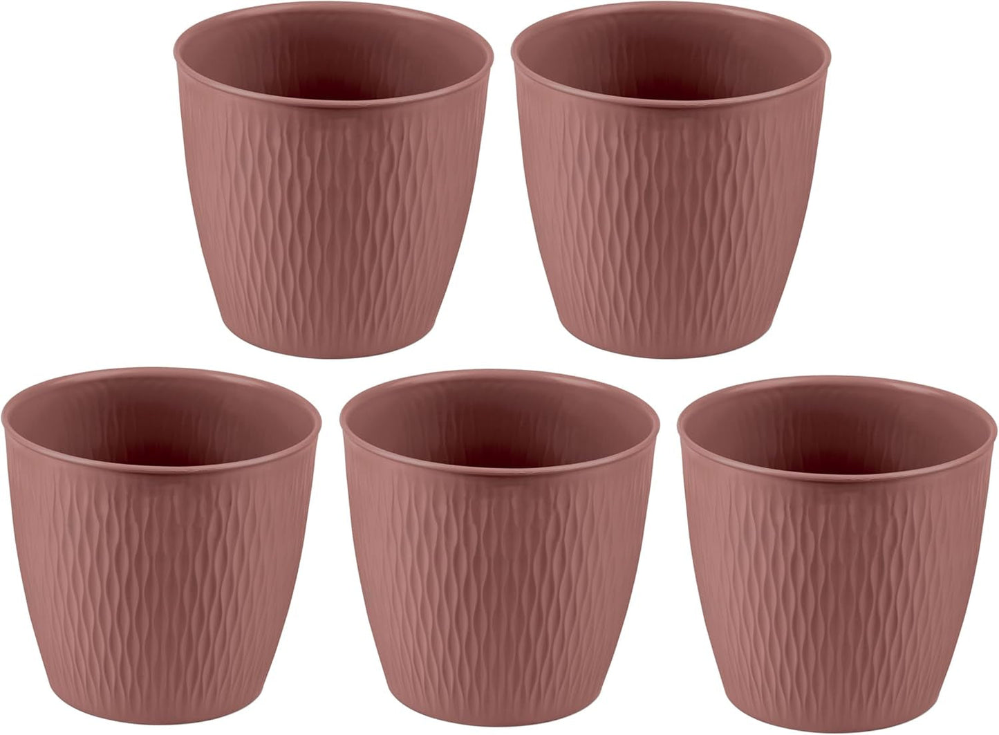 Juego de 5 macetas marrones, diámetro 16 cm - Macetas de plástico resistentes - Jardinera decorativa con opción de drenaje - Maceta elegante para interior y exterior