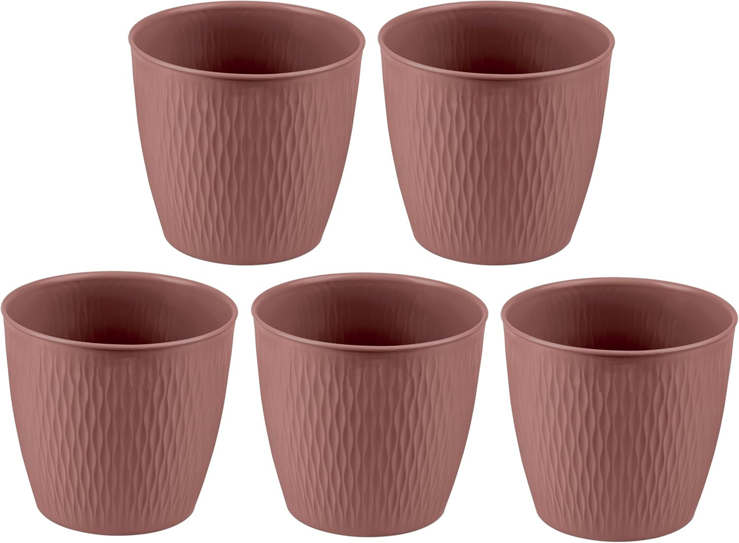 Juego de 5 macetas marrones, diámetro 16 cm - Macetas de plástico resistentes - Jardinera decorativa con opción de drenaje - Maceta elegante para interior y exterior
