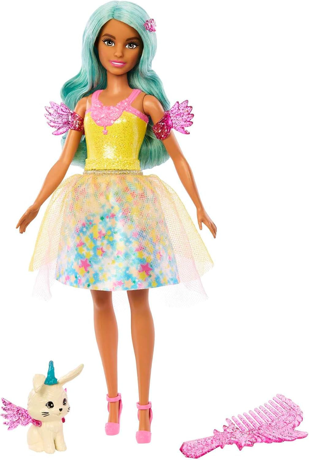 Barbie Hidden Magic - Muñeca Teresa con disfraz de hada, pelo ondulado y peine para peinarse divertida, a partir de 3 años, HLC36