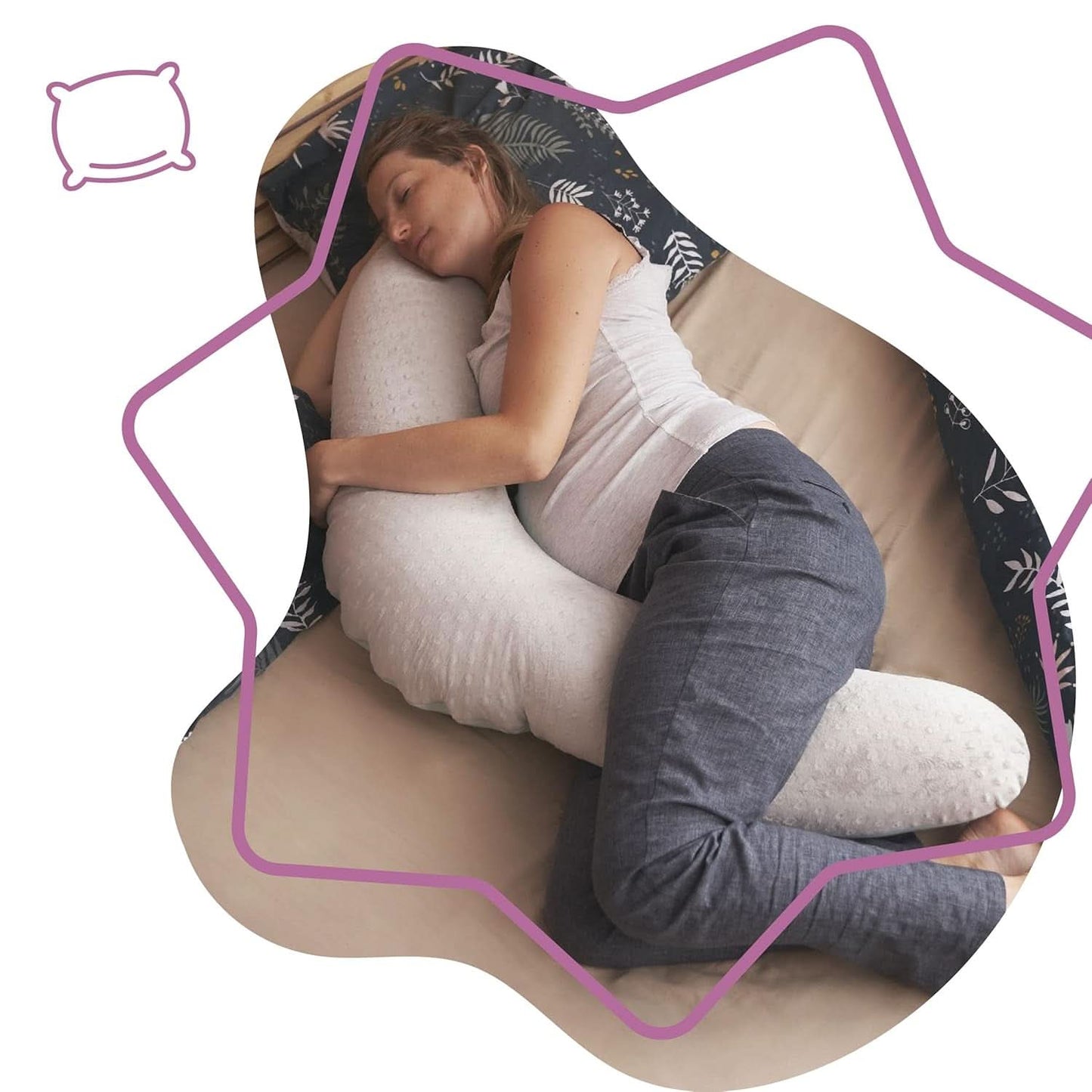 Badabulle Almohada de lactancia y almohada mullida de embarazo, 150 cm, incluye funda, forma ergonómica Accesorios Alimentación y Lactancia Bebe Naty Shop