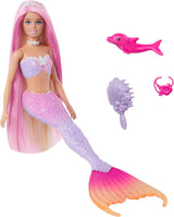 Muñeca BARBIE Sirena - Inspirada en la serie de televisión "Barbie: Magia Oculta" con efecto de cambio de color y accesorios, pelo rosa de 19 cm de largo para peinar, para niños a partir de 3 años, HRP97