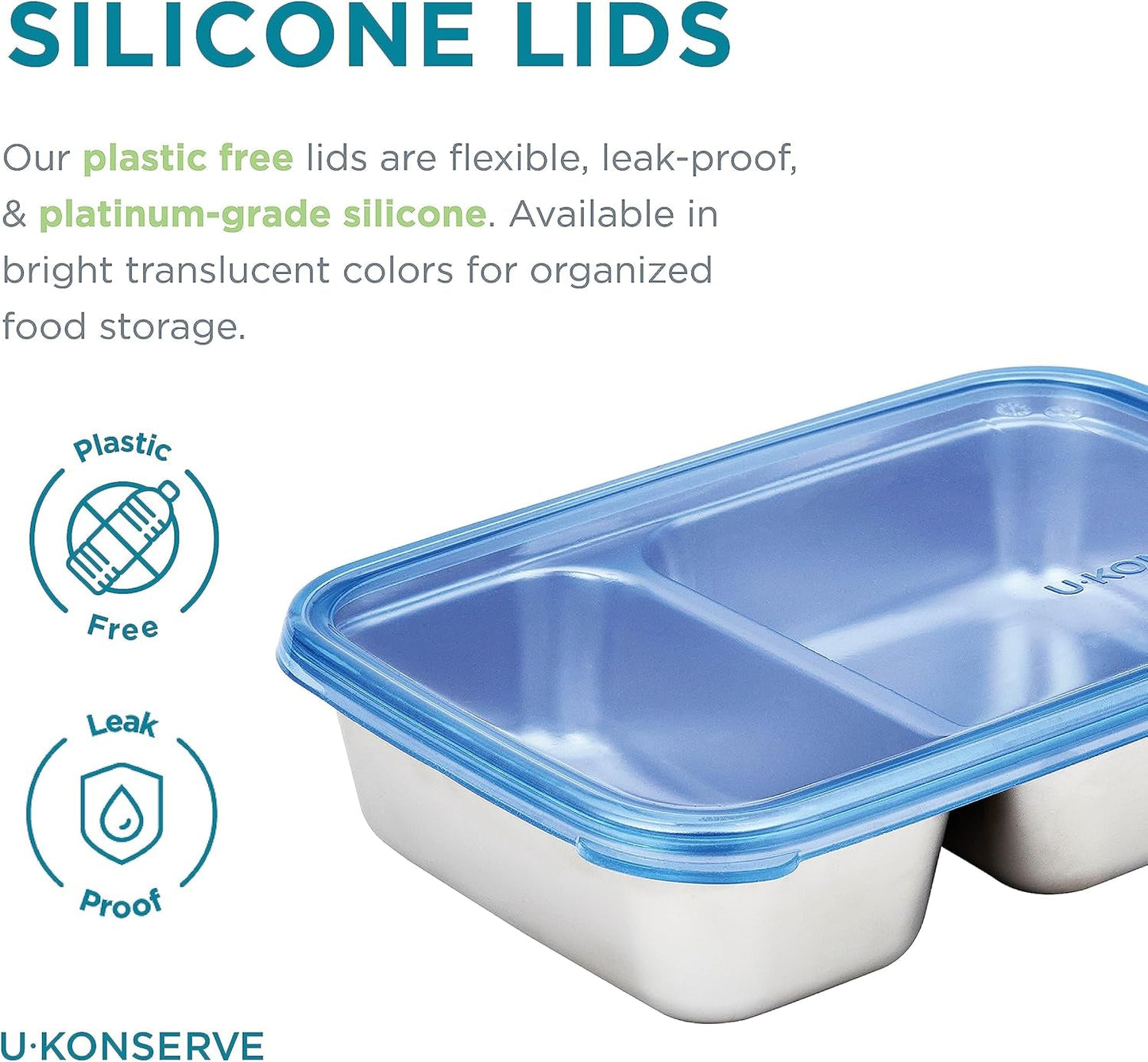 U Konserve - Recipiente para alimentos rectangular dividido de acero inoxidable con tapa de silicona - Island Teal - Cajas de almacenamiento de alimentos de 28 oz / 825 ml Naty Shop