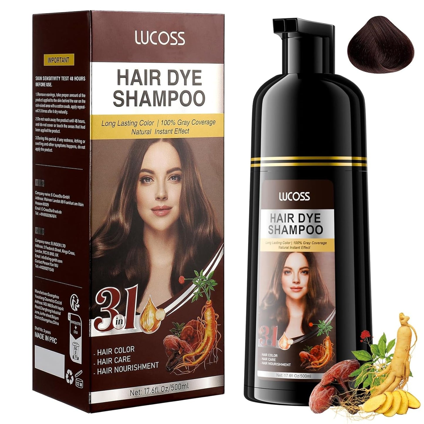 Champú instantáneo para cabello negro, champú para color de cabello natural, cobertura 100% de canas, fácil y rápido, color semipermanente para cabello negro, champú para color de cabello para hombres y mujeres Naty Shop Color de cabello marrón oscuro