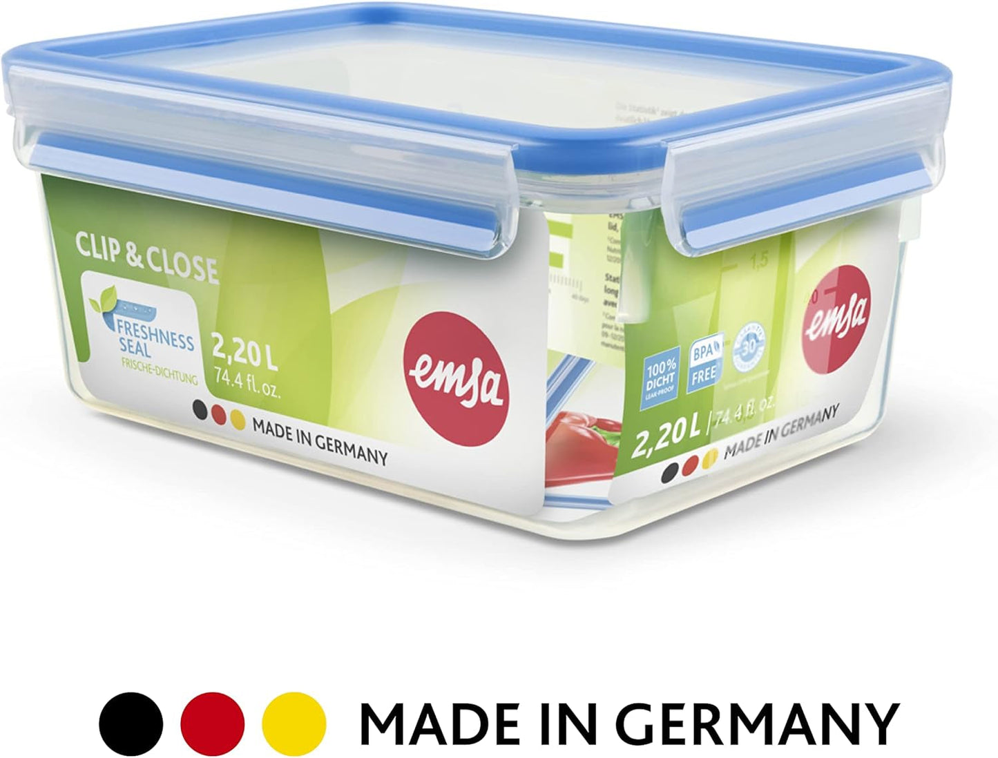 Emsa 515585 Clip y cierre para alimentos | Juego de 3 piezas | plástico | transparente / verde | Cajas de almacenamiento de alimentos Naty Shop de 0,55 / 1 / 2,2 litros