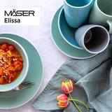MÄSER 931844 Elissa Series Vajilla moderna para 6 personas, azul con borde blanco, juego combinado de 24 piezas, cerámica