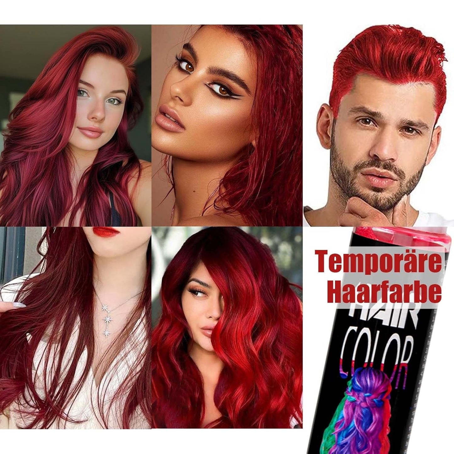 Color en Spray para el Cabello, Tinte Temporal en Spray Rojo, Tinte para el Cabello Rojo Coloreado, Tinte para el Cabello Lavable, Color Rojo Vivo en Spray, Tinte para el Cabello Instantáneo, Tinte para el Cabello de Carnaval, Halloween, Cosplay, Tinte para el Cabello de Fiesta Naty Shop