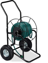 Relaxdays Carro portamangueras, enrollador de mangueras móvil, conexión de 1/2" y 3/4", manguera de hasta 80 m, 2 ruedas, metal, negro