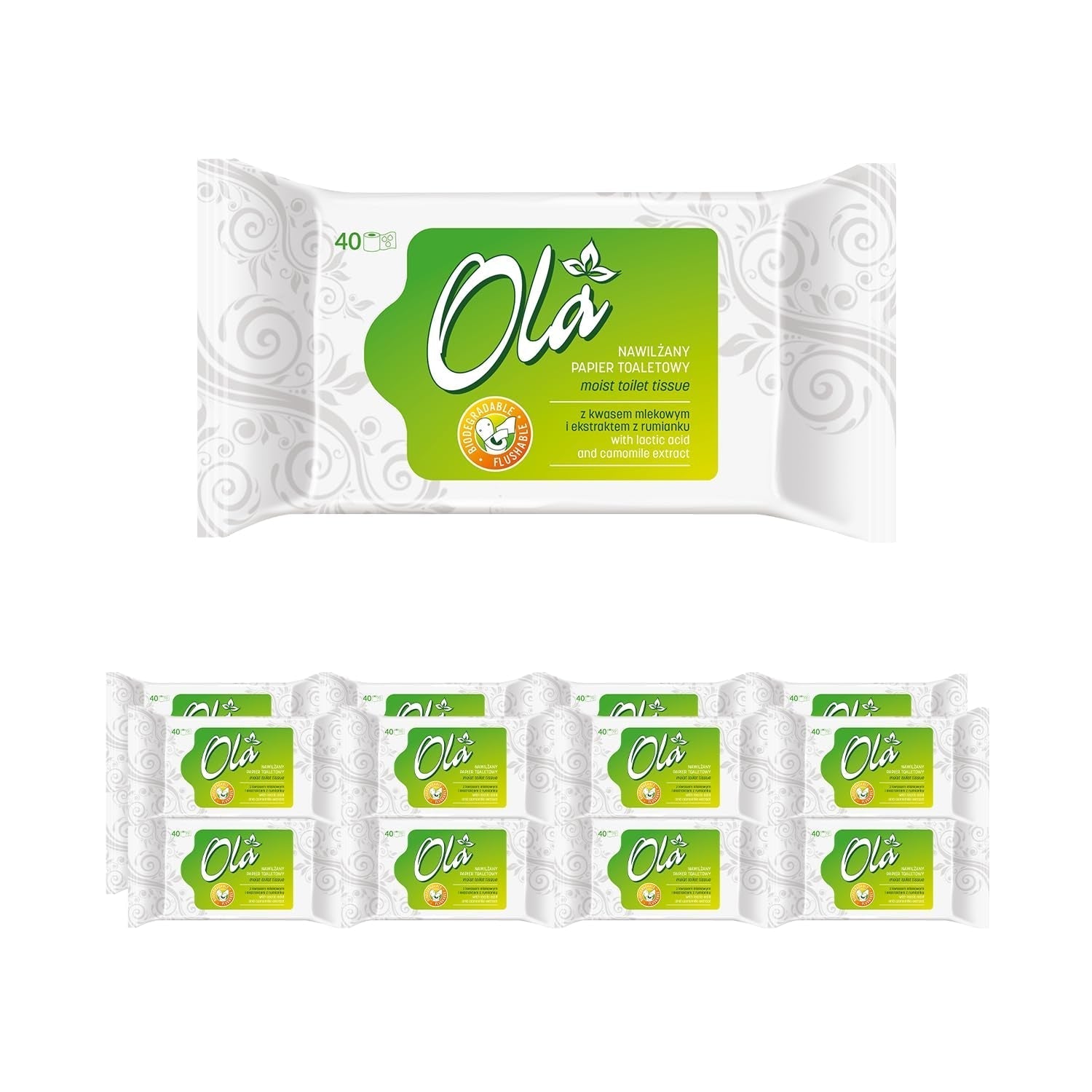 Papel higiénico húmedo OLA - (1X40 piezas) Toallitas húmedas - extracto de manzanilla y ácido láctico, lavables, piel sensible - 40 piezas