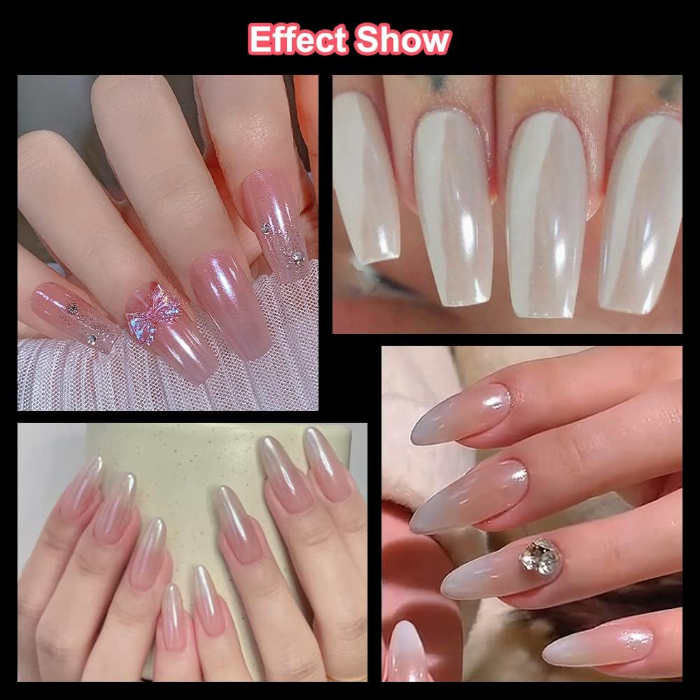 2 Schachteln Weiße Perle Chrom Nagelpuder - Pulverizador de pigmento cromado Aurora Ice Shimmer transparente para uñas, Donut glaseado Glitzerpuder Nails Spiegeleffekt-Glitter Nagelkunst-Pulver para bricolaje-Salón