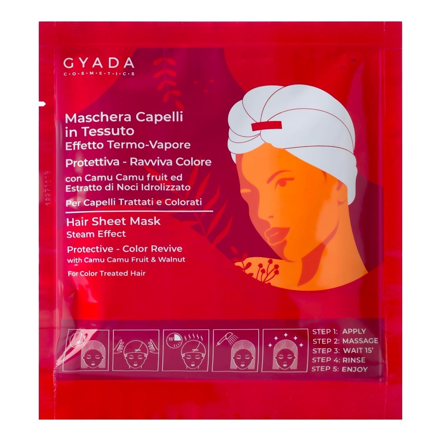 GYADA COSMETICS Mascarilla Capilar Textil Protección del Color y Efecto Brillo Refrescante Gorro Térmico Aceite de Manzanilla Macadamia y Pantenol 60ml Naty Shop Mascarilla Capilar 1 Pieza (Pack de 1) Nueces