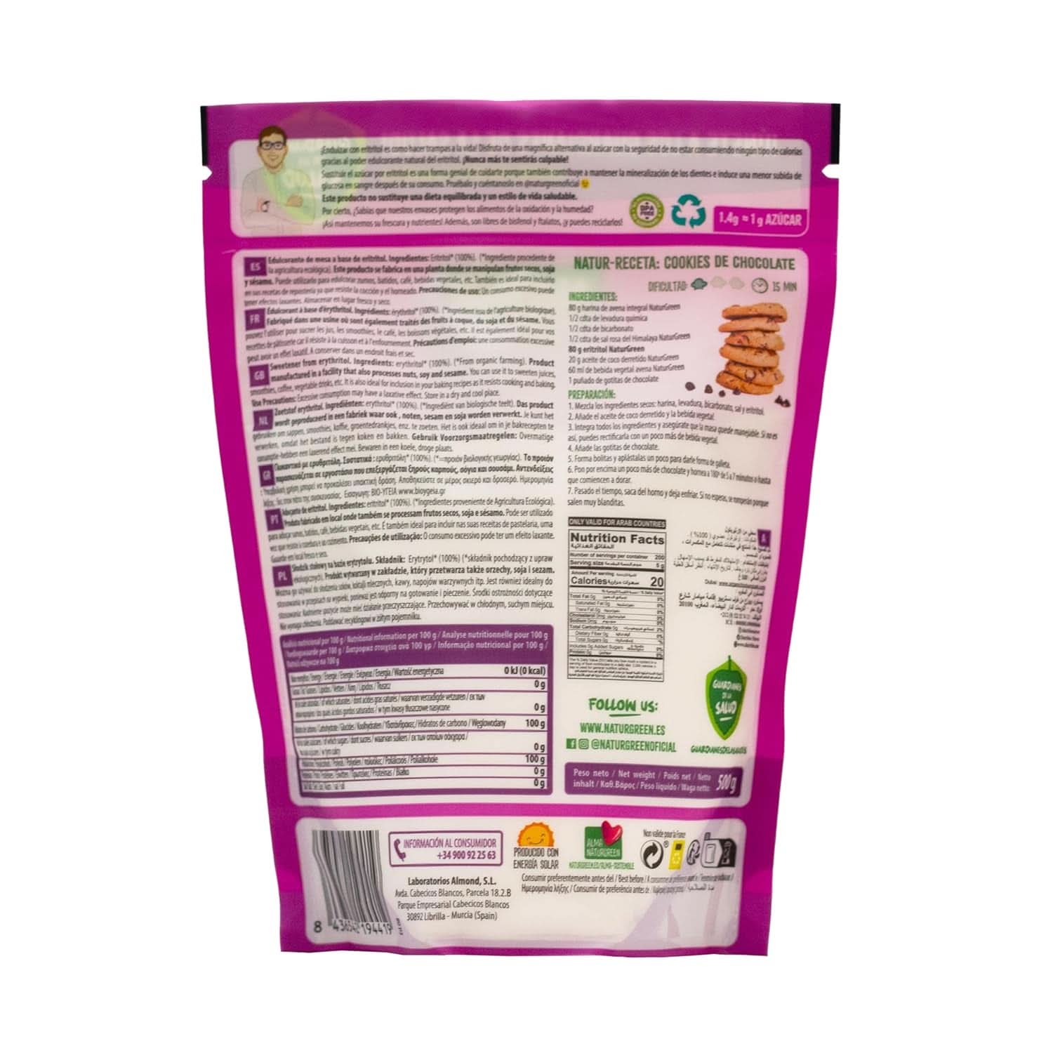 Bio Eritritol, Edulcorante Natural, Orgánico, Bajo Índice Glicémico, 500 gramos Edulcorantes Naty Shop