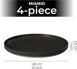 MIAMIO - Juego de Platos para 4 Personas / Vajilla de Cerámica para 4 Personas, Vajilla de Gres Apta para Lavavajillas y Microondas - Colección Sierra (Platos Oscuros, Platos Grandes (4x))