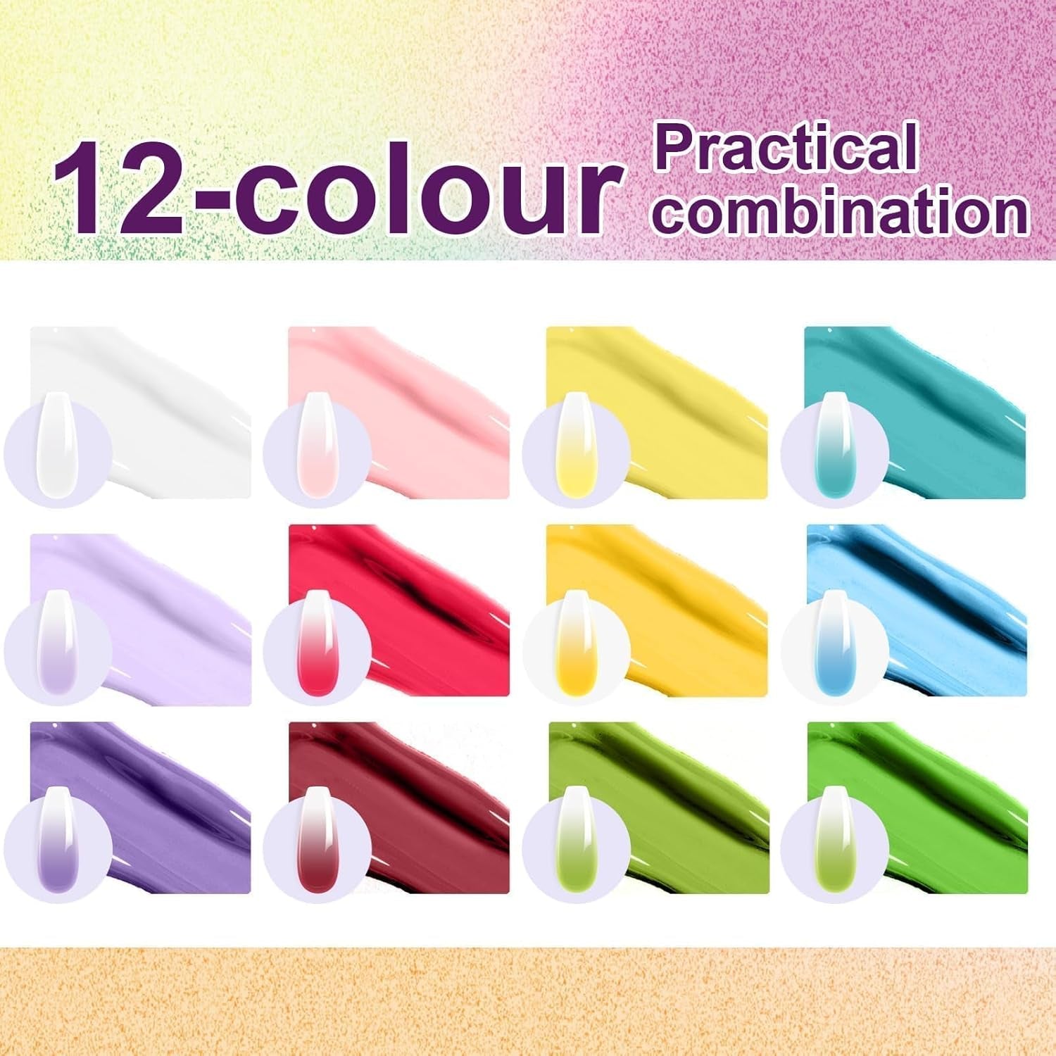 Gel de pintura degradada, 12 colores de esmalte de uñas de gel Ombre con 100 esponjas de uñas y 4 garras de metal para manicura francesa DIY Nail Art, Set I