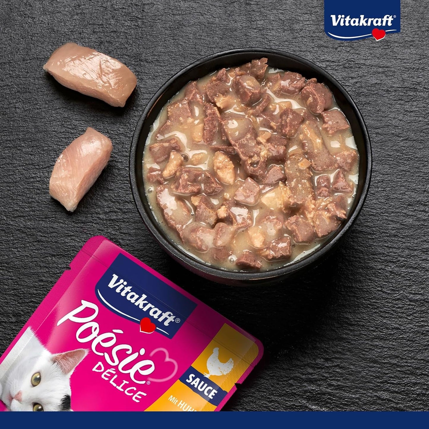 Vitakraft Poésie Délice, Nassfutter Katze, Katzennassfutter en salsa, con pollo, Vorratspackung, ohne Zusatz von Zucker und Getreide (23x 85g)