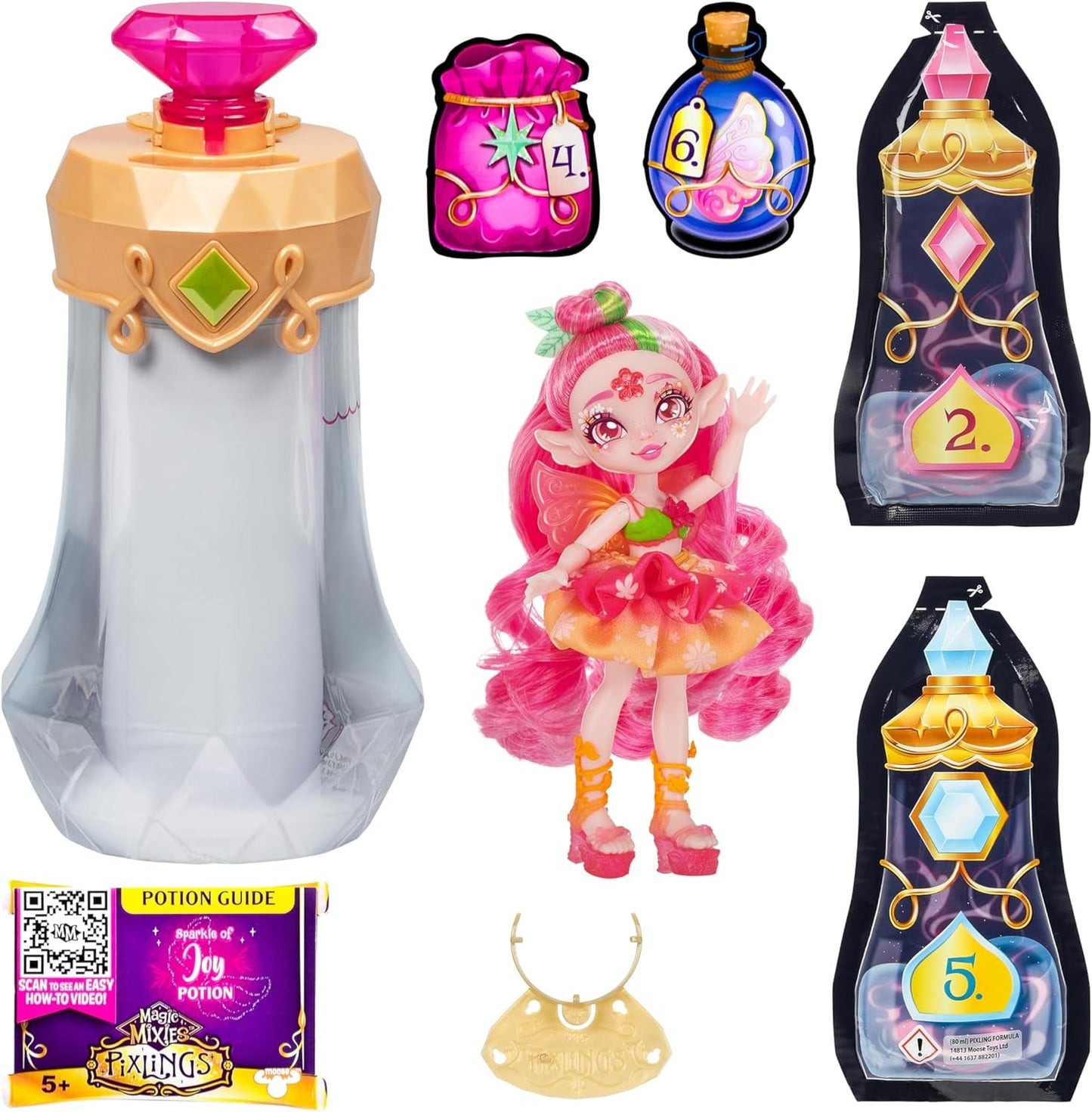 Muñeca Pixlings Faye Deer: La mágica revelación de la hermosa y detallada muñeca Pixlings de 16,5 cm en una botella de poción mágica.