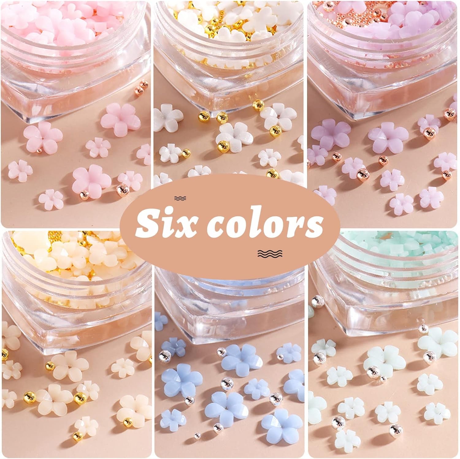 6 Caja 3D Flor Nagelkunst Charms, Acryl Flower Nagel Strass Mit Gold Und Silberperlen Ornamenten, Nagel Edelsteine, Nagel Zubehör Für Mädchen, Frauen, DIY Nageldesign, Basteldekoration...