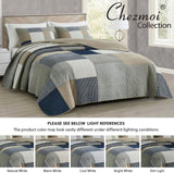 Colección Chezmoi Addy Juego de edredón de retales de algodón prelavado, ligero, reversible, para todas las estaciones, de gran tamaño, 3 piezas, azul marino, blanco, gris, gris topo, edredones y edredones a cuadros Naty Shop