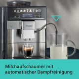 Cafetera espresso automática Siemens EQ.6 plus s700 TE657503DE, para muchas especialidades de café, espumador de leche, molinillo cerámico, doble función de café, antical, limpieza automática a vapor, 1500 W, acero inoxidable