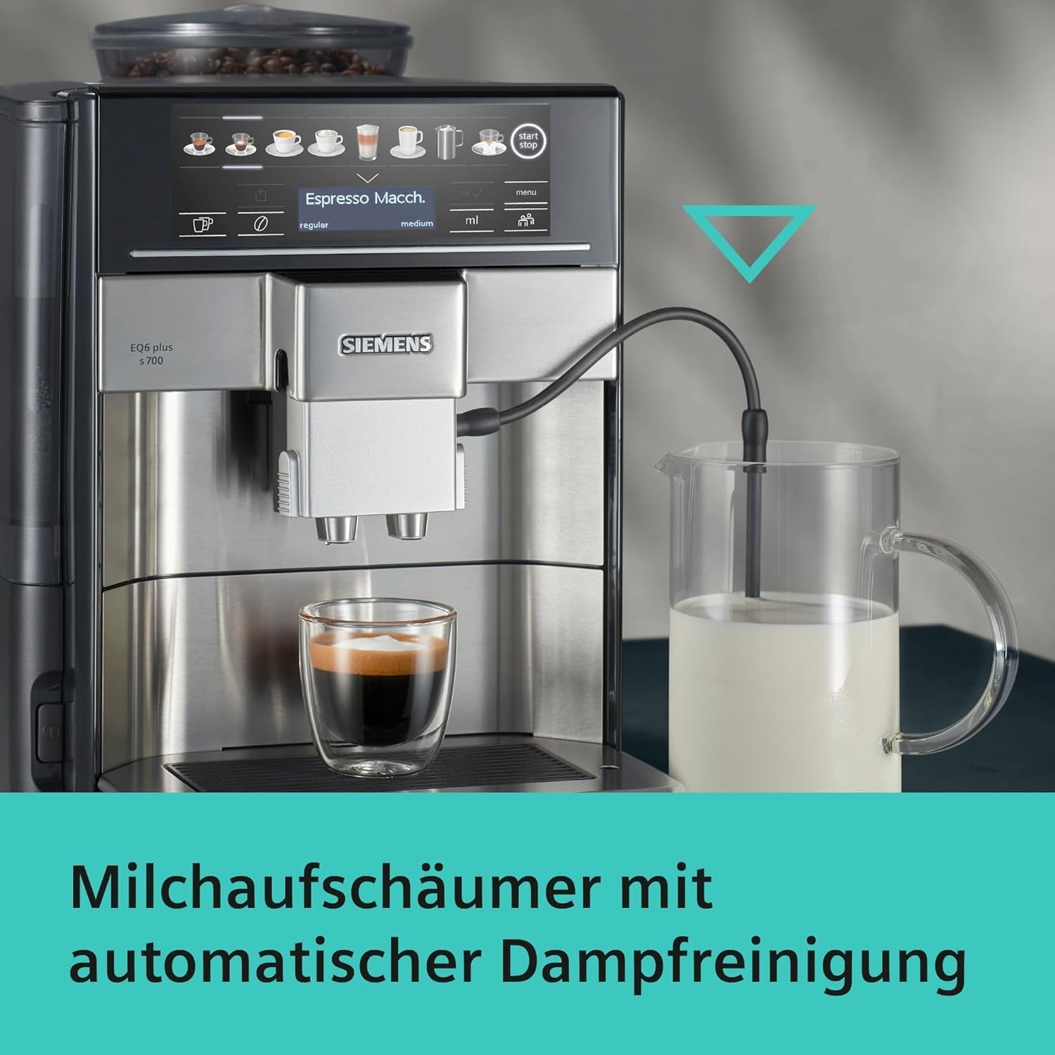 Cafetera espresso automática Siemens EQ.6 plus s700 TE657503DE, para muchas especialidades de café, espumador de leche, molinillo cerámico, doble función de café, antical, limpieza automática a vapor, 1500 W, acero inoxidable