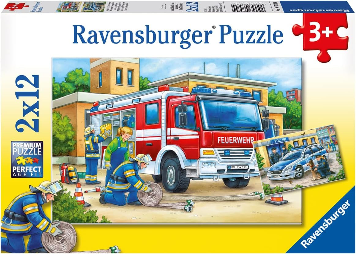 Ravensburger Puzzle para niños - 07574 Policía y bomberos - Puzzle para niños a partir de 3 años, con 2X12 piezas Puzzle Naty Shop 07574 Policía y bomberos