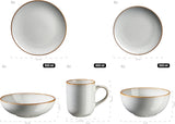 MÄSER Mabella, Vajilla vintage para 4 personas, servicio combinado de 20 piezas con refinado esmalte reactivo y fino borde marrón, Gres, Gris-Beige