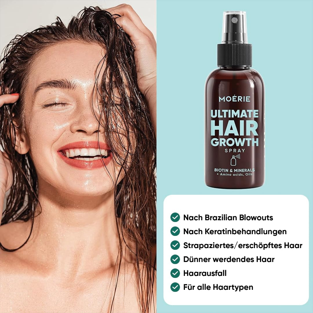 MOÉRIE Ultimate Mineral Hair Growth Spray para cabello más largo, más grueso y con más volumen - con biotina y cafeína - Productos para el cabello veganos, sin parabenos, todo tipo de cabello, revierte la caída del cabello - Suministro para 2 meses Cuidado del cabello Naty Shop