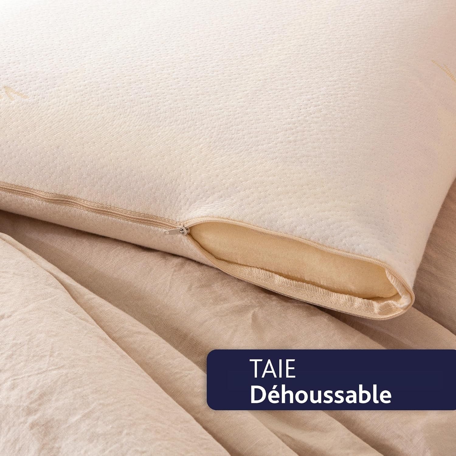 Almohada, Ergonómica, Vegetal, 45 X 70 Cm, Con Memoria, Rectangular, Relleno 100% MDF, Fondo de Algodón, Funda de Poliéster - Aceite de Ricino Naty Shop Almohadas Estándar