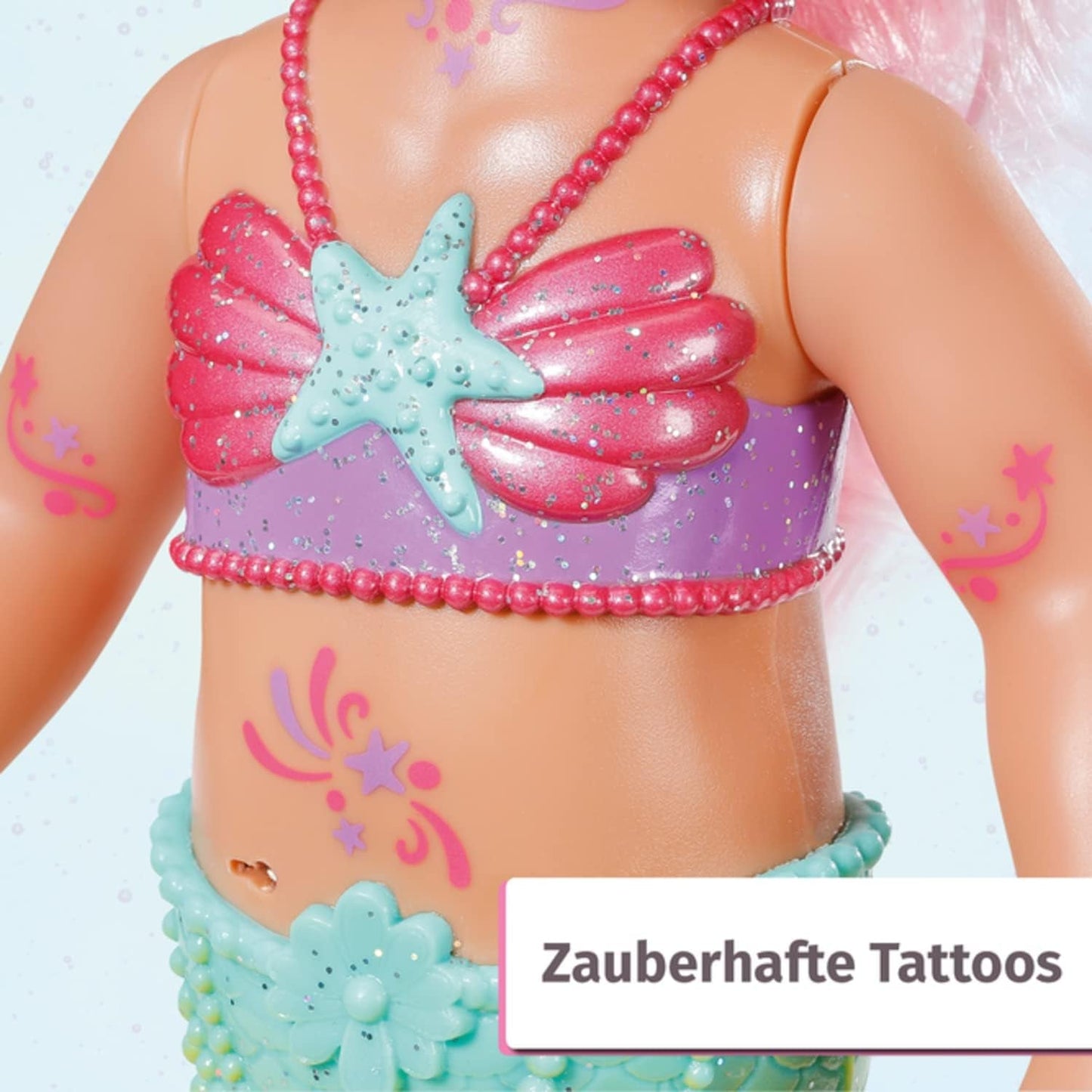 BABY Born Little Sister Mermaid 46 cm Muñeca sirena impermeable con pelo largo y aleta brillante móvil, incl. tiara y peine, 833681 Zapf Creation Dolls Naty Shop