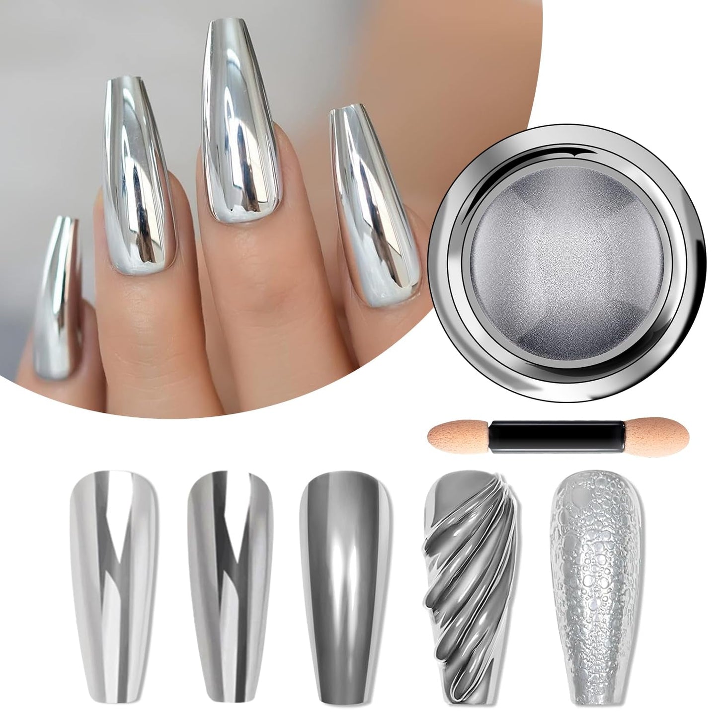 BISHENGYF Polvo de uñas cromado plateado, metal Holo Chromfarbener Nagelpuder, 1G Cromepulver Nägel Glitzer Glänzende Silver Nagelpulver Spiegeleffekt Pigment Nagelkunst, Diy-Design-Dekor Frauen Geschenk