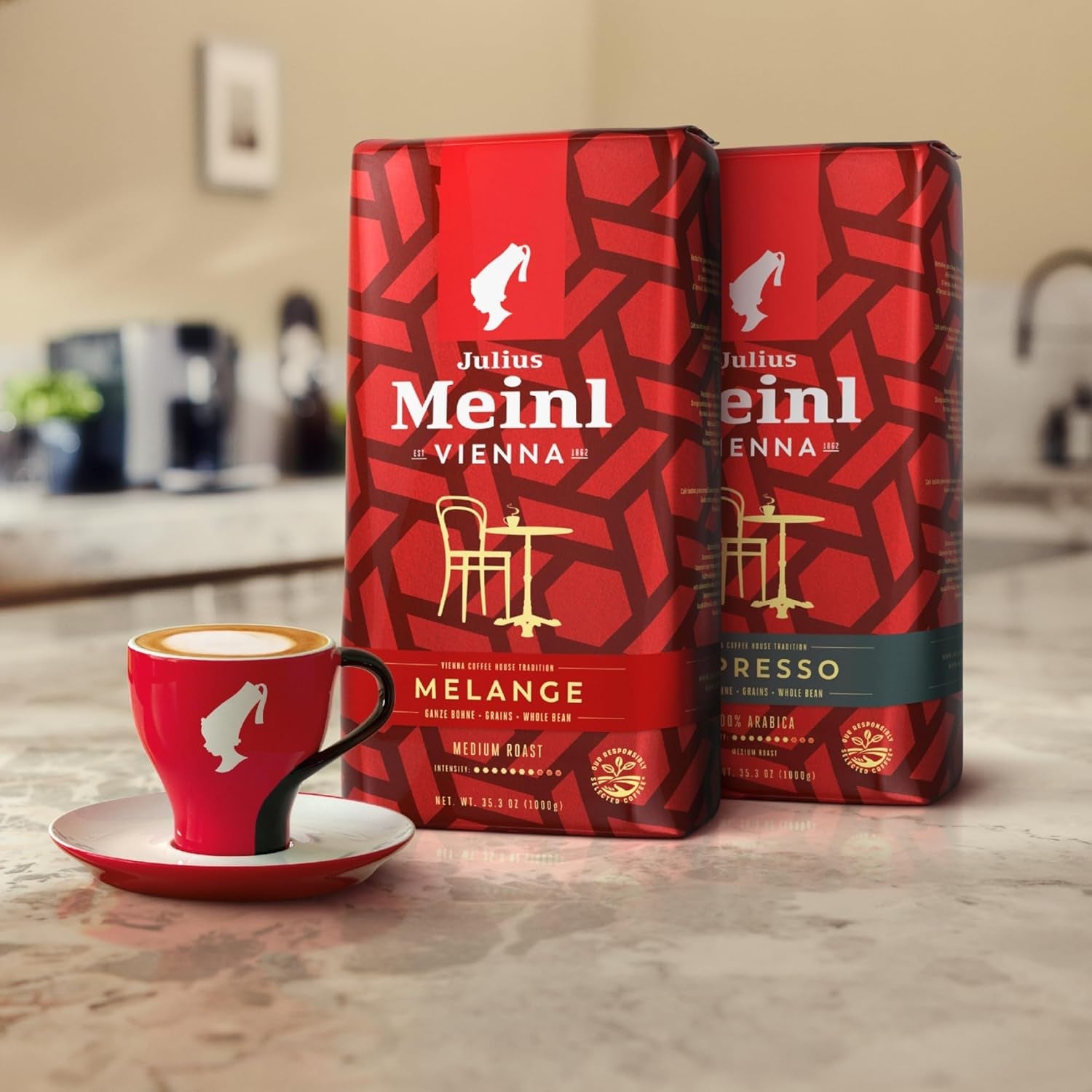 Viena Melange - 500g cereales integrales | Mezcla clásica de café vienés | Café aromático obtenido a partir de granos 100% de Arábica Ideal para cafeteras totalmente automáticas y máquinas de espresso.