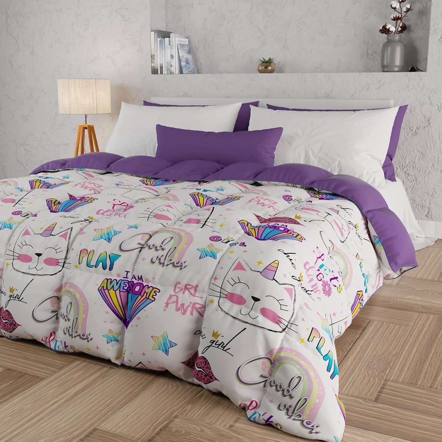 PETTI Artigiani Italiani - Edredón de invierno, Edredón de invierno, Doble cara, Monocolor e impresión digital, 100% microfibra hipoalergénica, Made in Italy Edredones y edredones Naty Shop