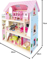 Bino World of Toys Casa de muñecas con balcón, Juguete para niños a partir de 3 años, con 3 plantas, escaleras, 4 habitaciones y balcón incl. 15-TLG. Accesorios, Para fomentar las habilidades de los niños, Diseño rosa Naty Shop casas de muñecas