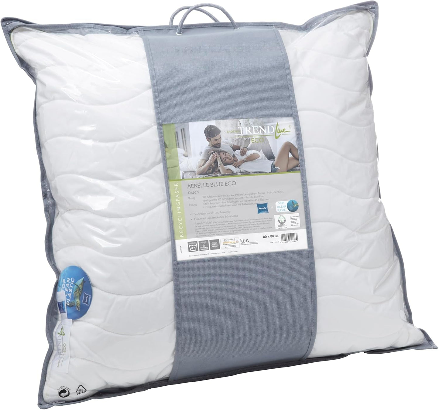 Badenia Trendline Eco Pillow Aerelle Blue 80 X 80 Cm, blanco, certificado Oeko-Tex, producido según el estándar de calidad alemán Naty Shop almohadas estándar