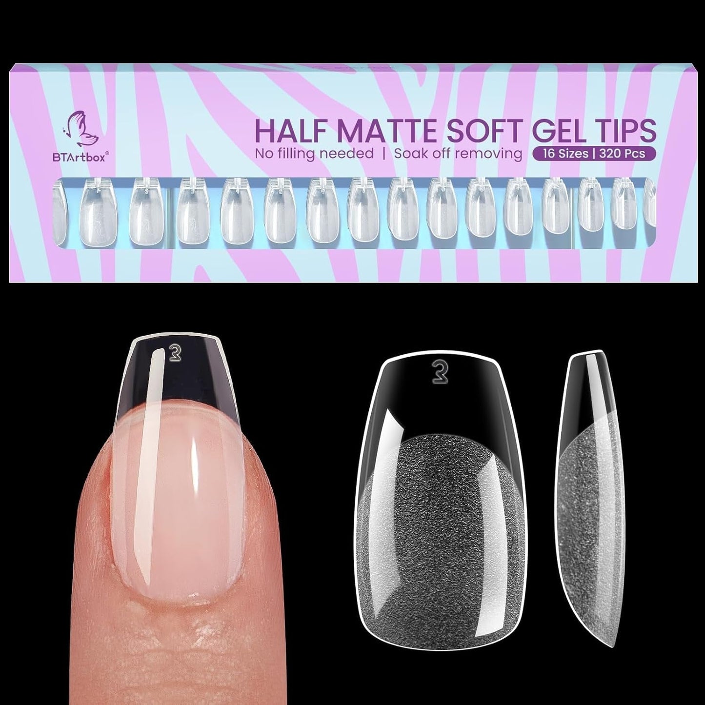 Btartbox Puntas de uñas extra cortas de almendra - Gel de cobertura completa X Puntas de uñas de gel suave XS - Semimate preformado para salón de uñas anchas 320 piezas